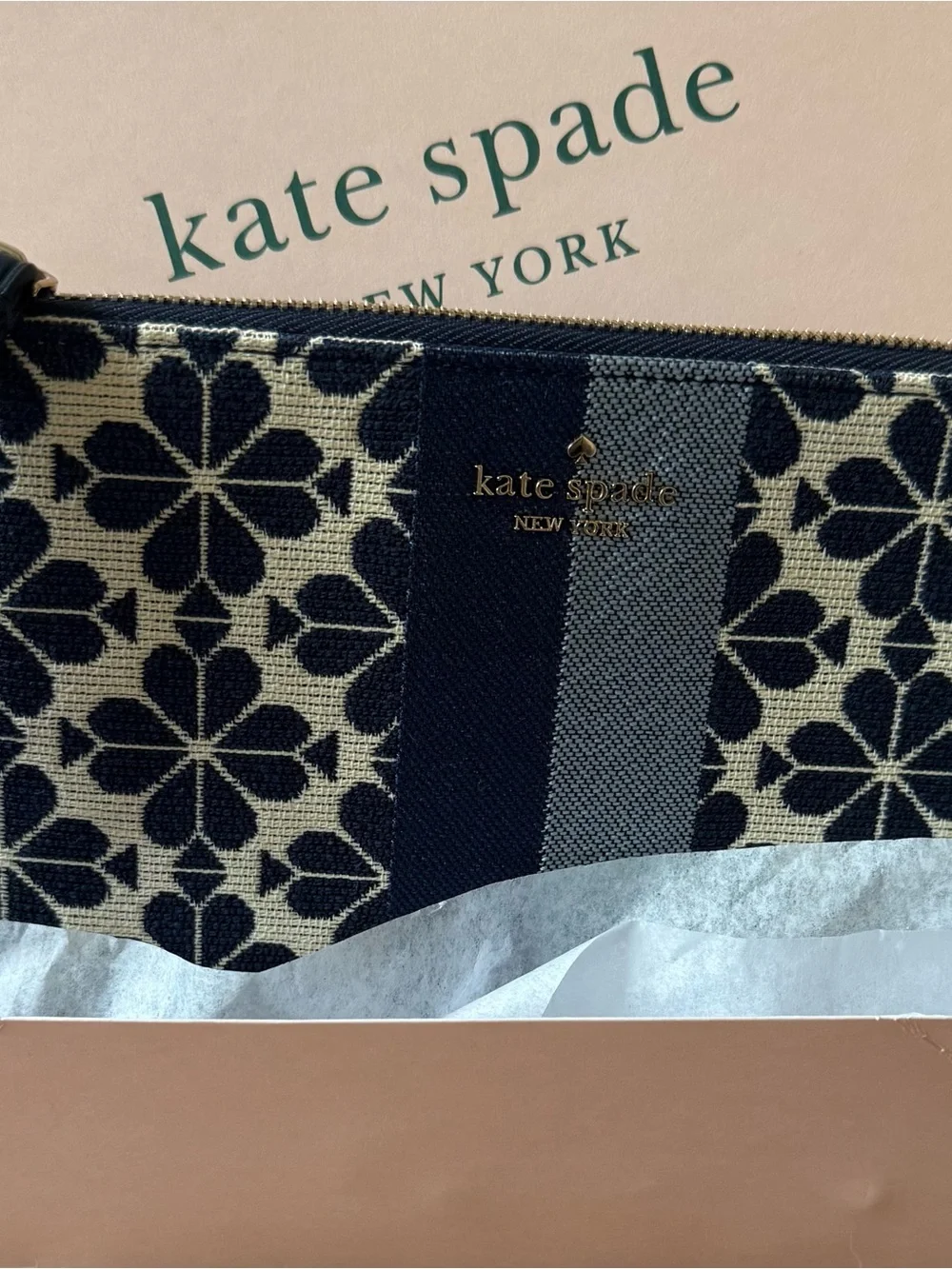 kate spade Navy and Cream Floral Stripe Wristlet